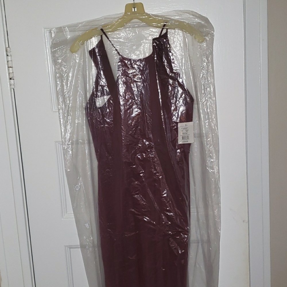 Davids Bridal High Neck with Ruffle Bridesmaid Dress, Wine Color Size 4